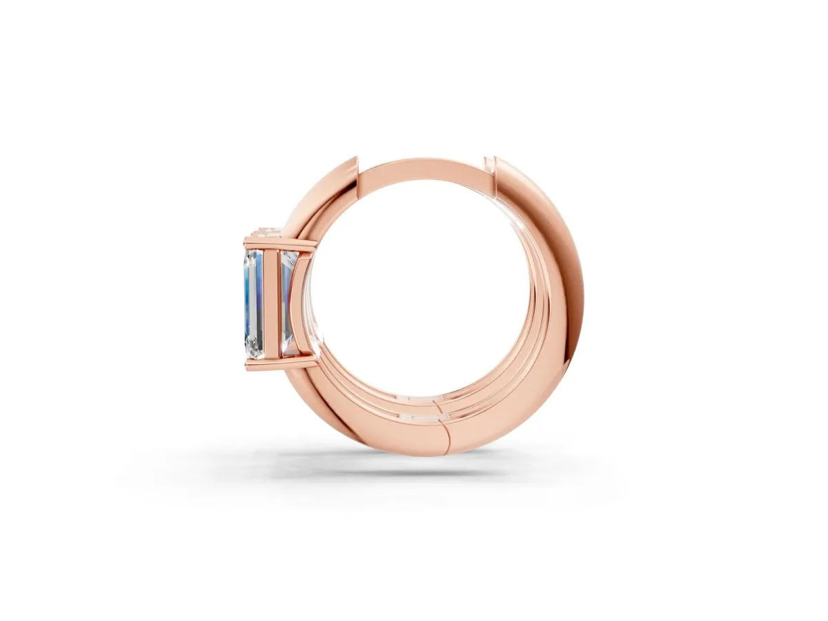 Emerald Diamond Solitaire Huggie Hoop Earrings Rose gold
