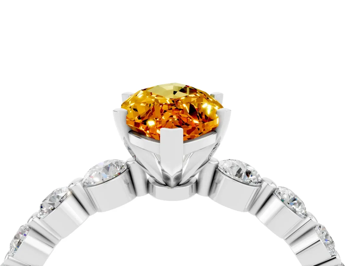 Marquise Cut Solitaire Citrine Ring with Pave Band and Four-Prong Setting Silver