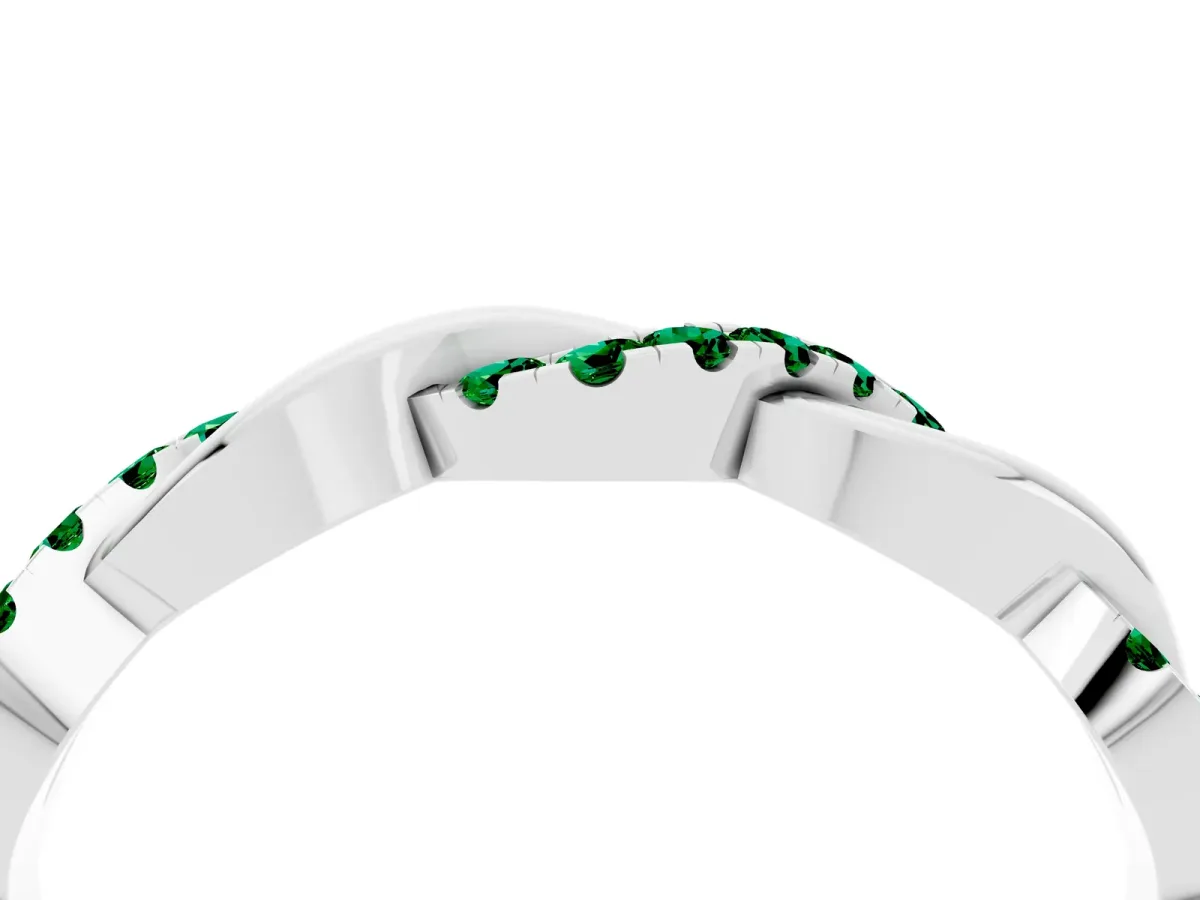 Pavé Round Emerald Twist Eternity Band with Shared Prong Setting White gold