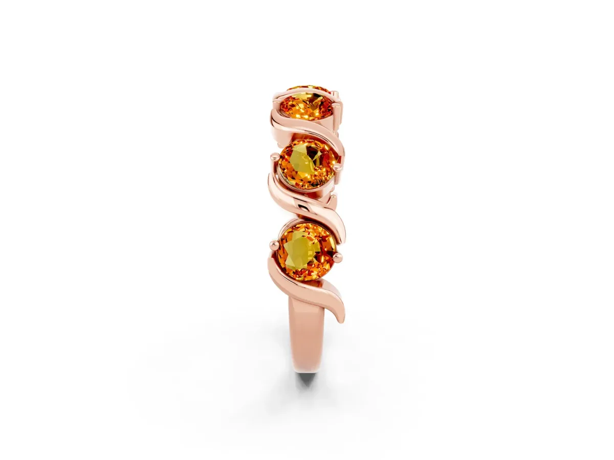 Six-Stone Round Citrine Wave Band with Shared Prong Setting Rose gold