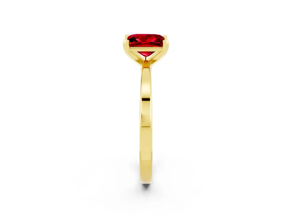 Princess Cut Ruby Solitaire Engagement Ring with Classic Band and Four-Prong Setting Yellow gold