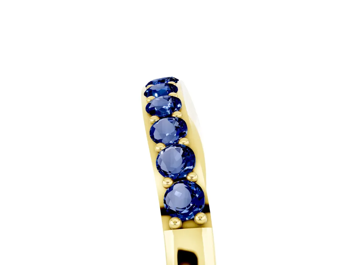 Round Blue Sapphire Curved Wedding Band with Channel Setting Yellow gold