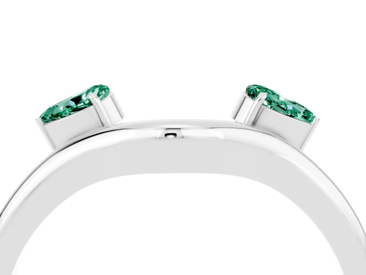 Pear Cut Green Sapphire Two-Stone Open Band Ring with Prong Setting Silver