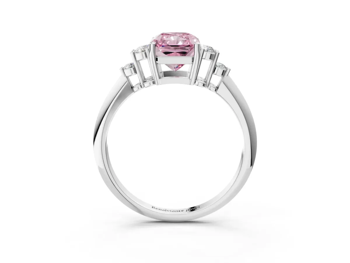 Fancy Pink Radiant Cut Cut Diamond Cluster Ring with Solitaire Band and Four-Prong Setting Platinum