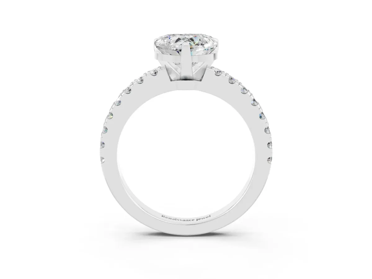 Heart Cut Solitaire Moissanite with Pavé Band and Four-Prong Setting Silver