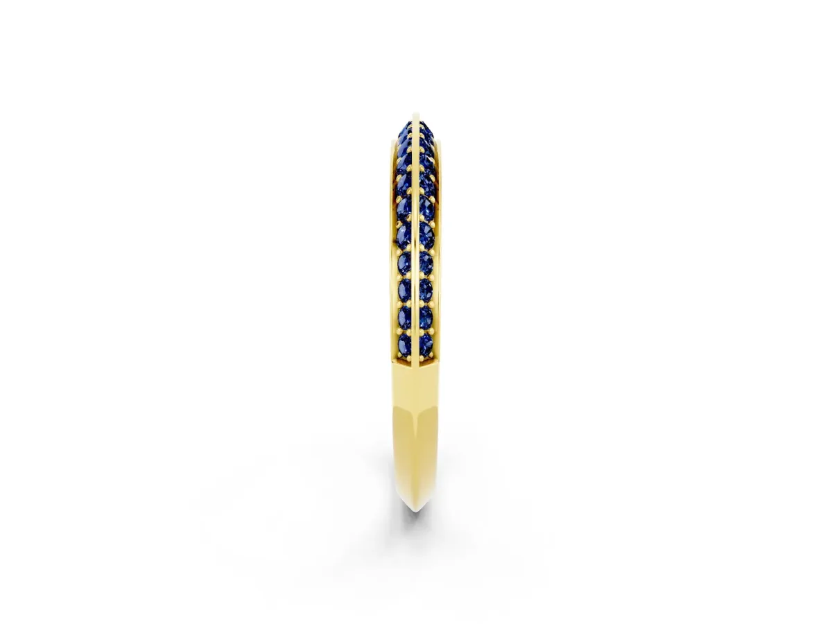 Double Row Pavé Round Blue Sapphire Eternity Band with Channel Setting Yellow gold