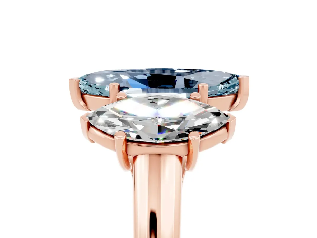 Three-Stone Marquise Cut Aquamarine Engagement Ring with Prong Setting Rose gold