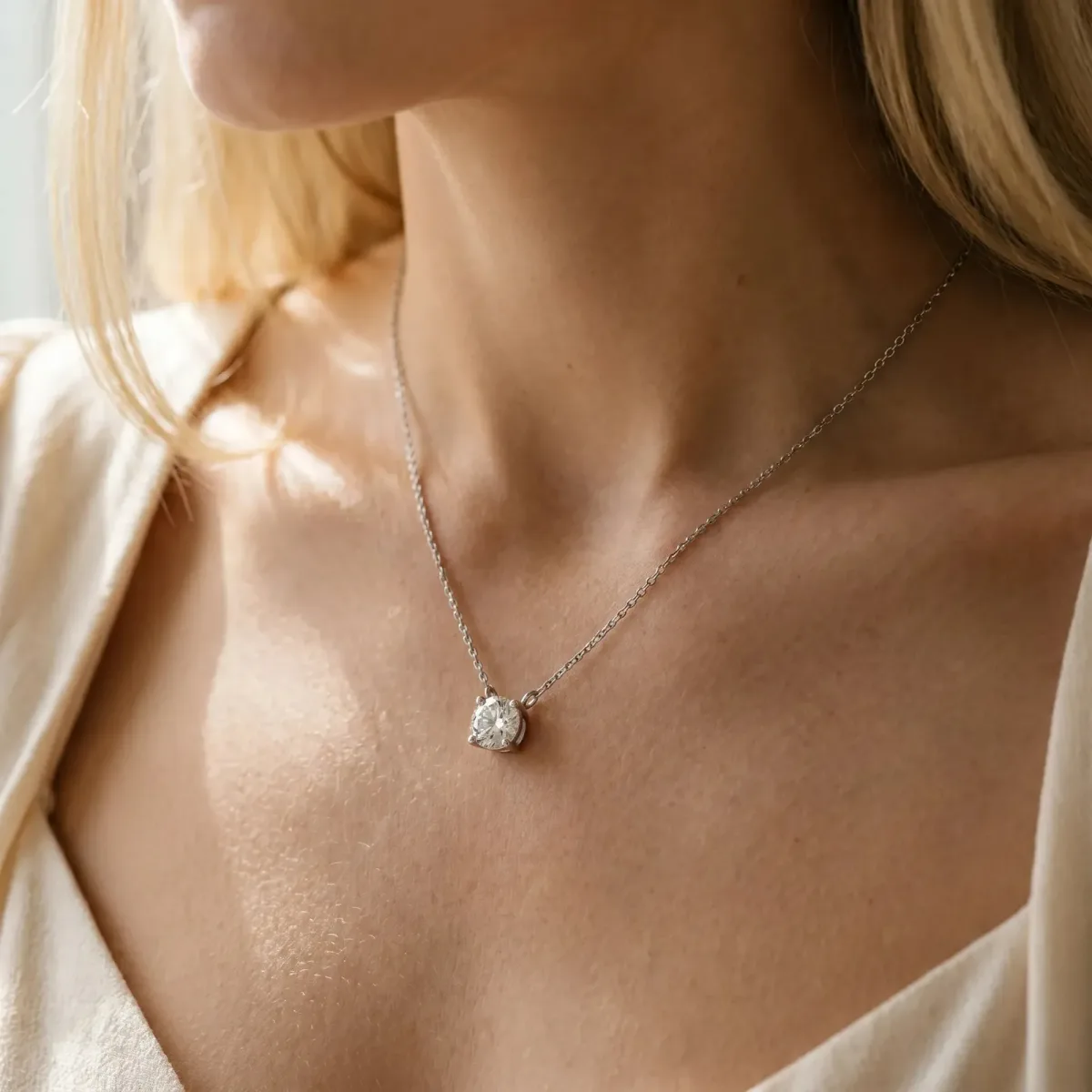Round Solitaire Pendant with Four-Prong Basket Setting Silver