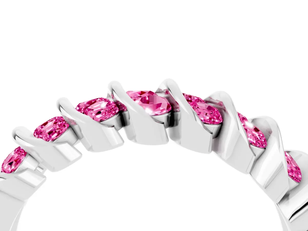 Channel Set Round Pink Sapphire Multi-Row Band Platinum