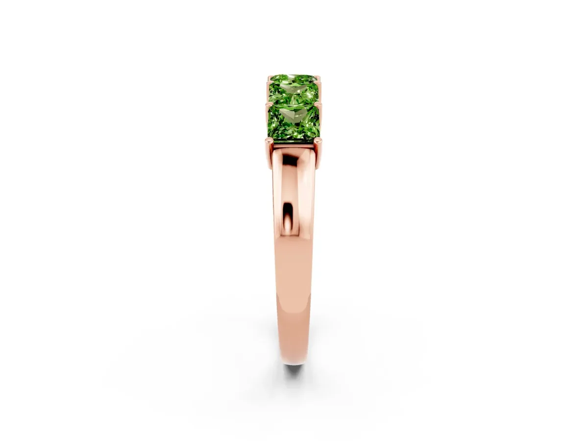 Princess Cut Five-Stone Peridot Band with Prong Setting Rose gold