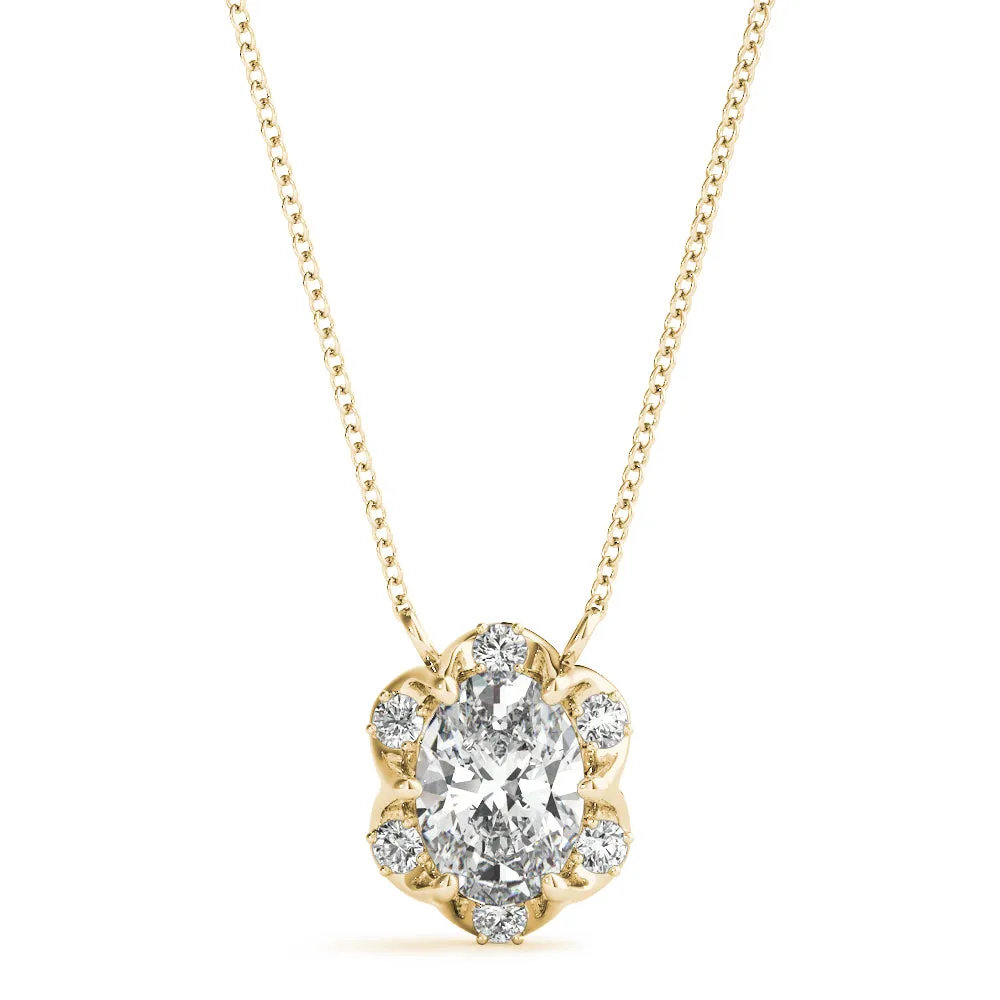 Oval Diamond Halo Pendant with Prong Setting Yellow gold