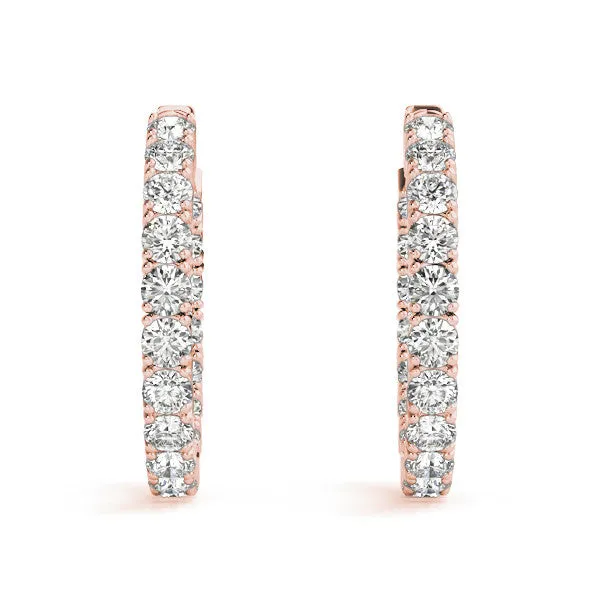 Round Cut Diamond Inside-Out Hoop Earrings with Shared Prong Setting Rose gold