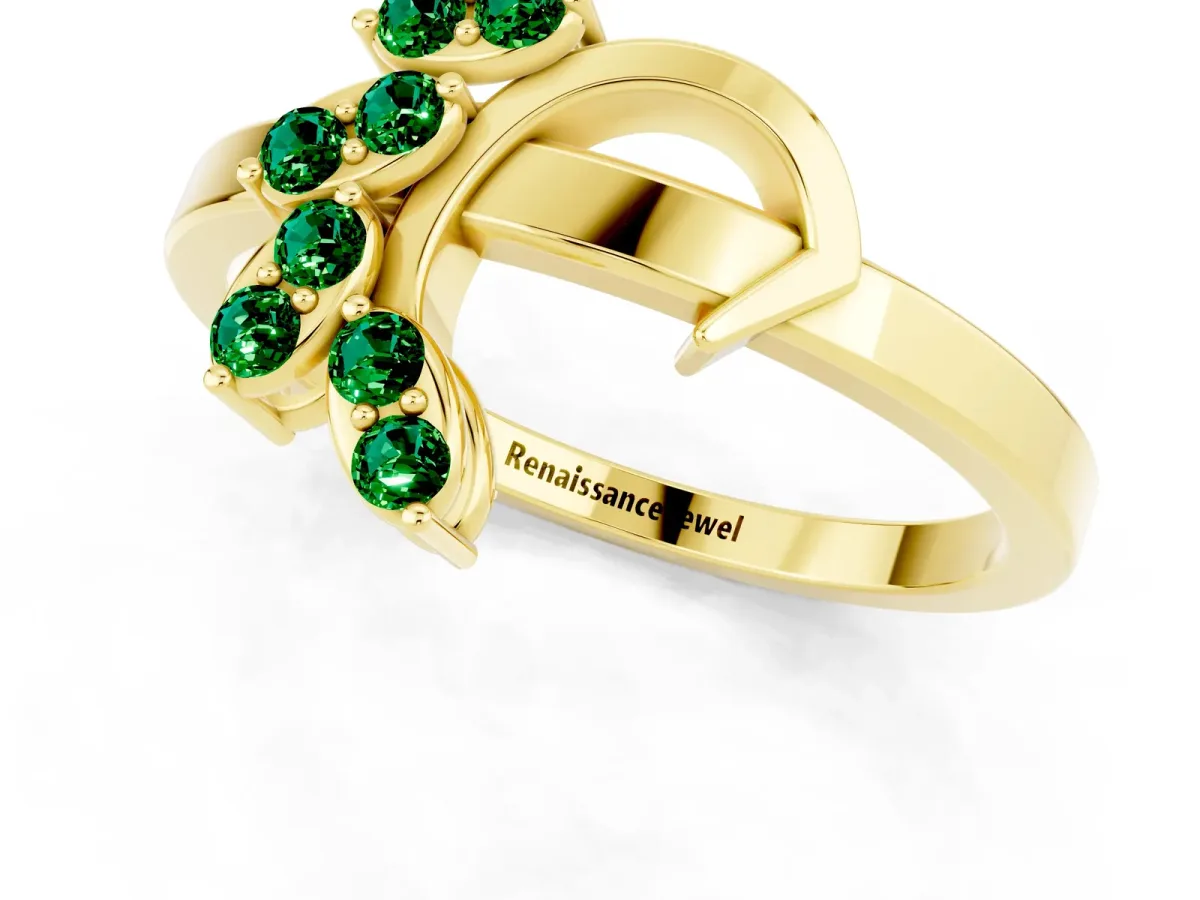 Marquise Emerald Cluster Bypass Ring with Prong Setting Yellow gold