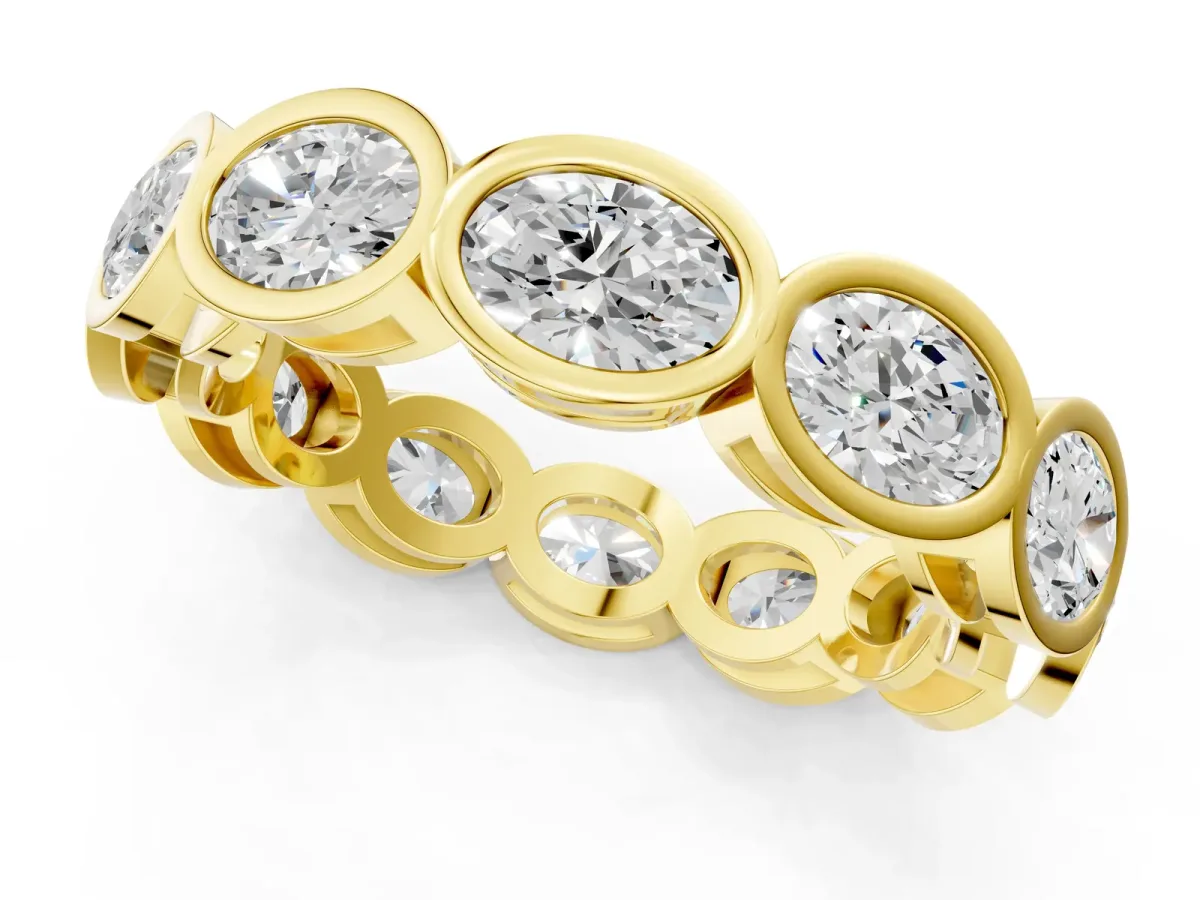 Oval Diamond Bezel Set Eternity Wedding Band Yellow gold