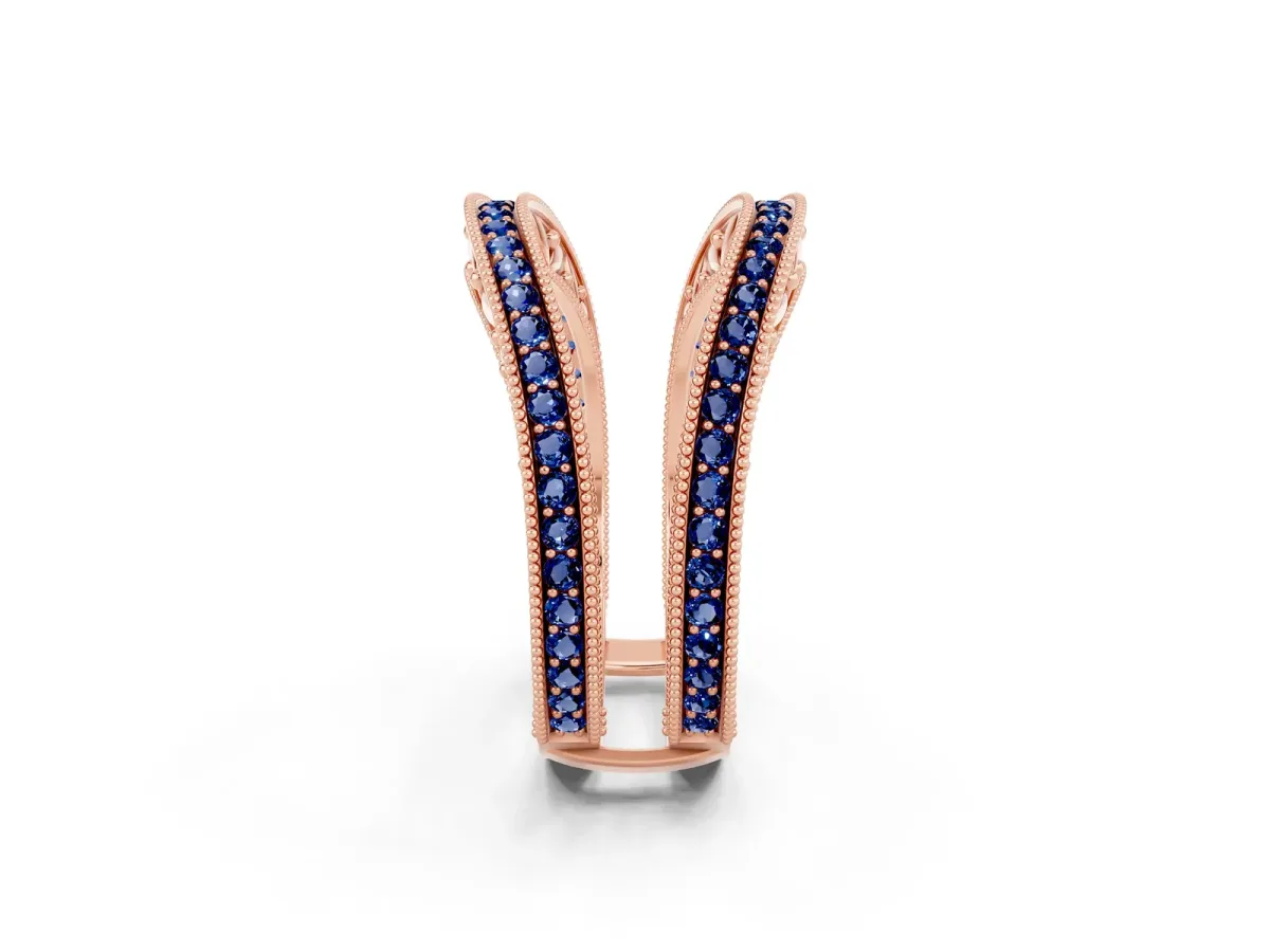 Round Blue Sapphire Milgrain Eternity Band with Channel Setting Rose gold