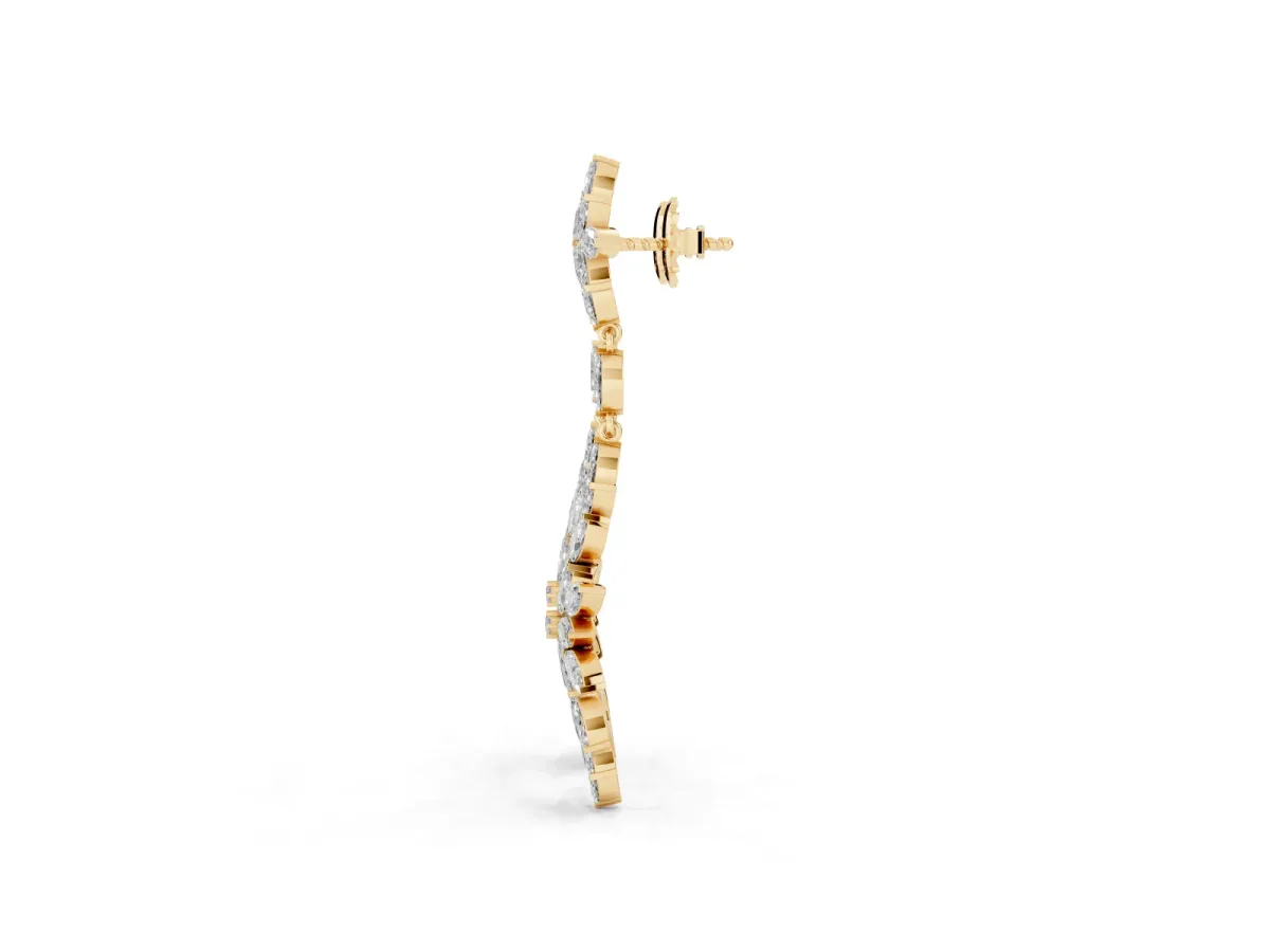 Marquise Diamond Floral Dangle Earrings Yellow gold