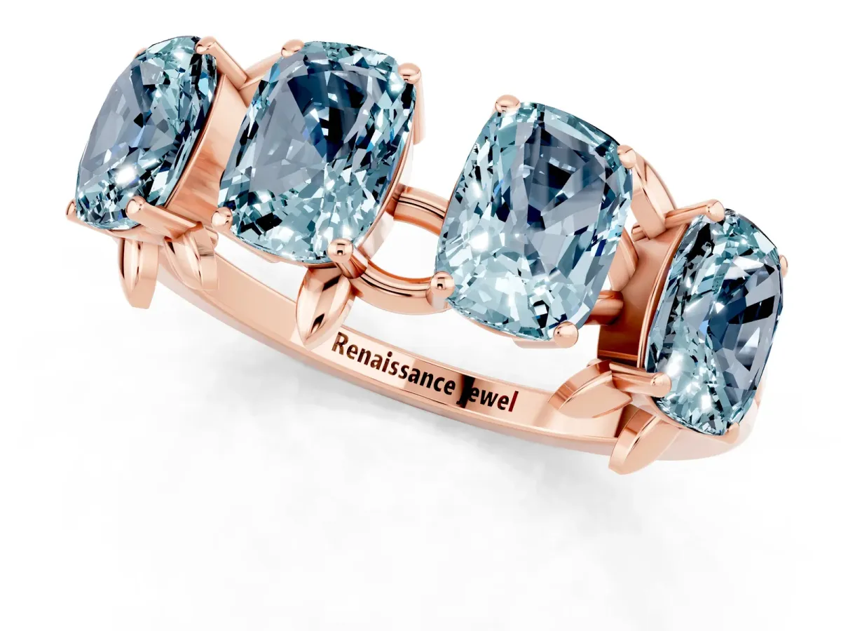 Emerald Cut Aquamarine Prong-Set Half Eternity Band Rose gold