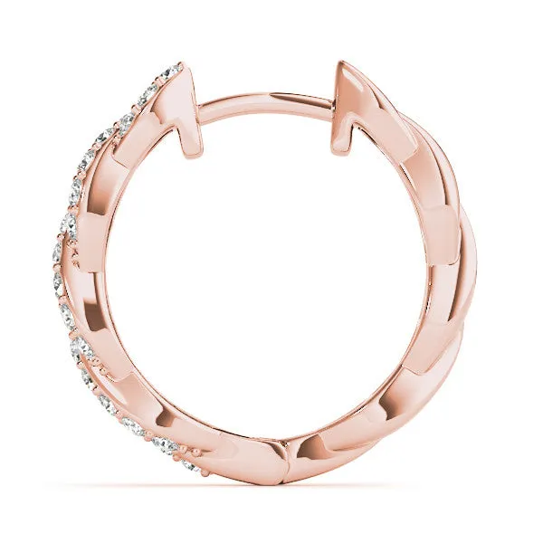 Pave Round Diamond Twisted Hoop Earrings with Shared Prong Setting Rose gold