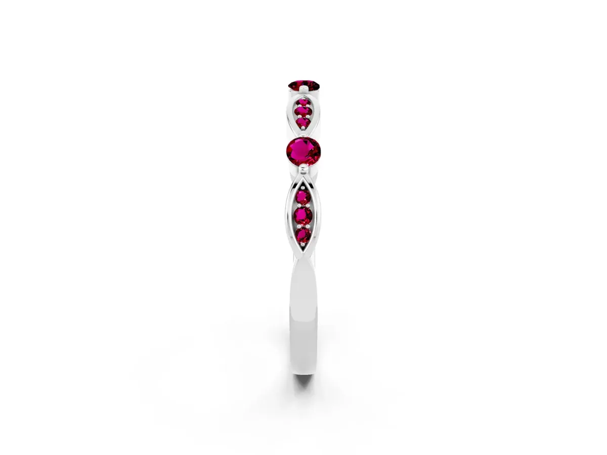 Marquise and Round Garnet Milgrain Band with Bezel Setting White gold