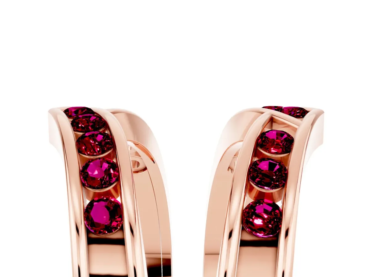 Round Garnet Channel-Set Chevron Band Rose gold