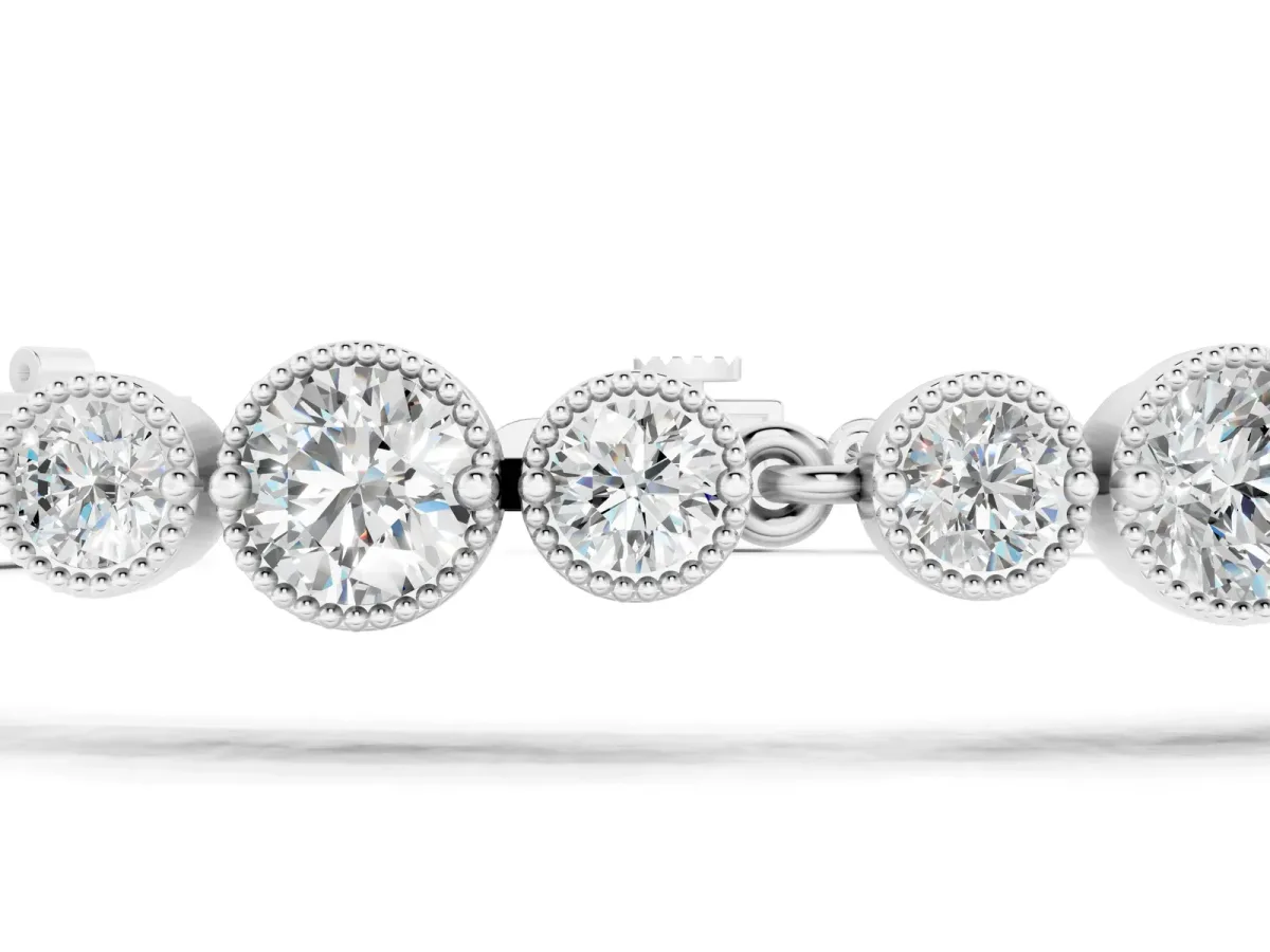 Round Bezel-Set Diamond Tennis Bracelet with Milgrain Detailing Silver