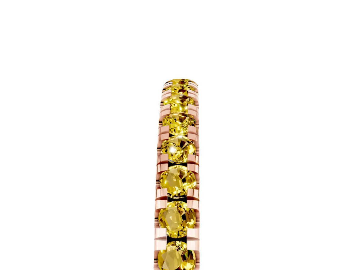Pavé Round Yellow Sapphire Half Eternity Band with Shared Prong Setting Rose gold