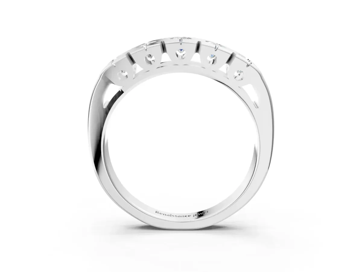 Channel Set Round Diamond Flat Band with Prong Setting White gold