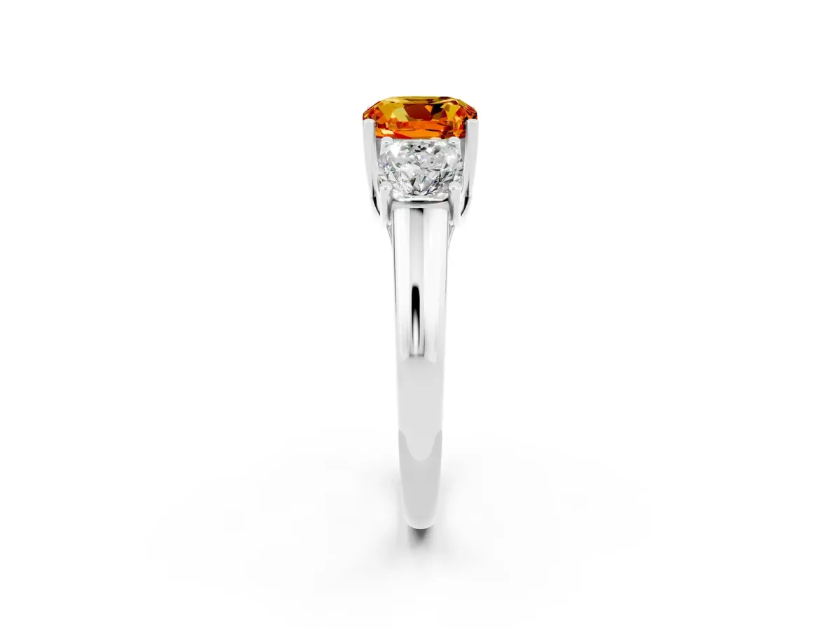 Three-Stone Cushion Cut Citrine Engagement Ring with Prong Setting White gold