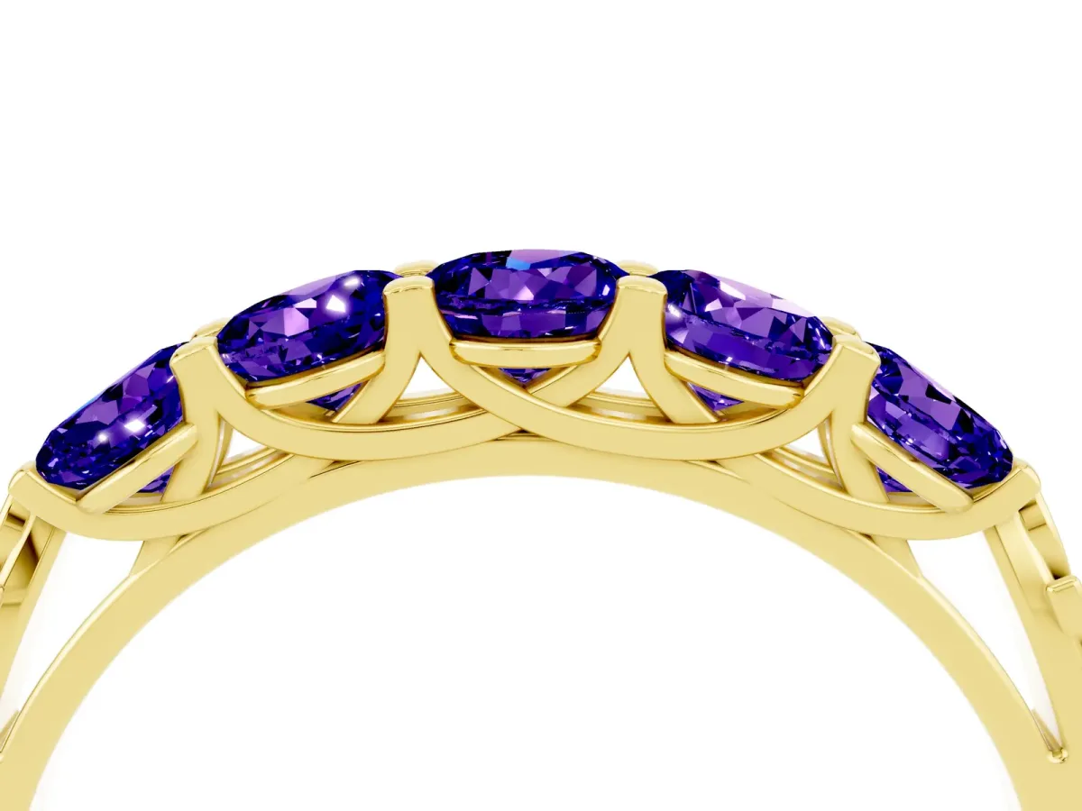 Five-Stone Round Tanzanite Prong-Set Band Yellow gold