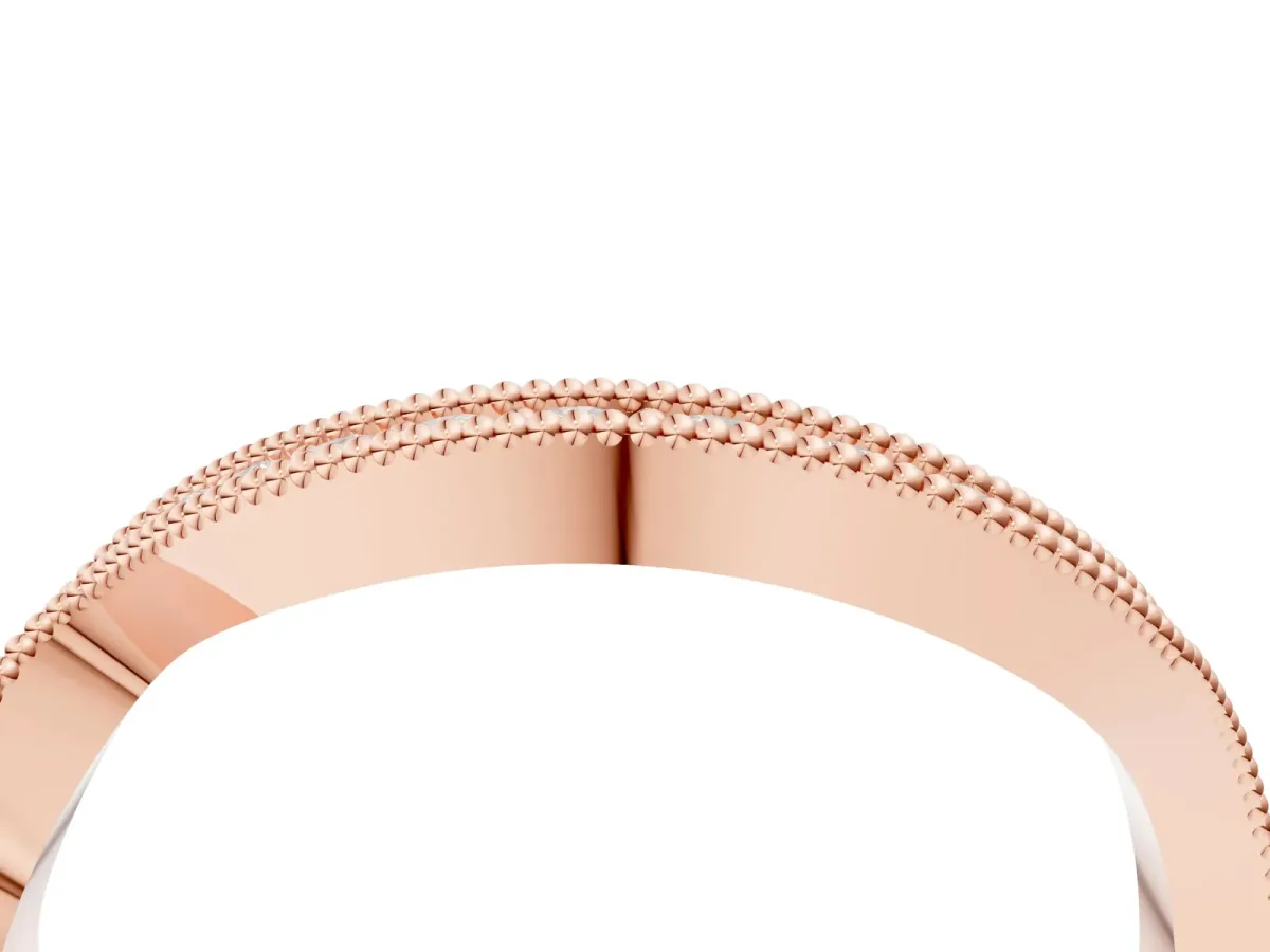 Curved Milgrain Round Diamond Pavé Wedding Band Rose gold