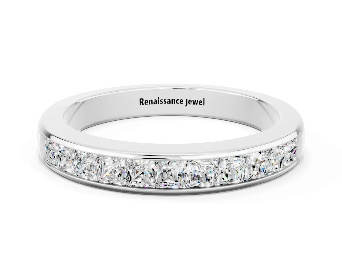 Channel Set Princess Cut Moissanite Eternity Band Platinum