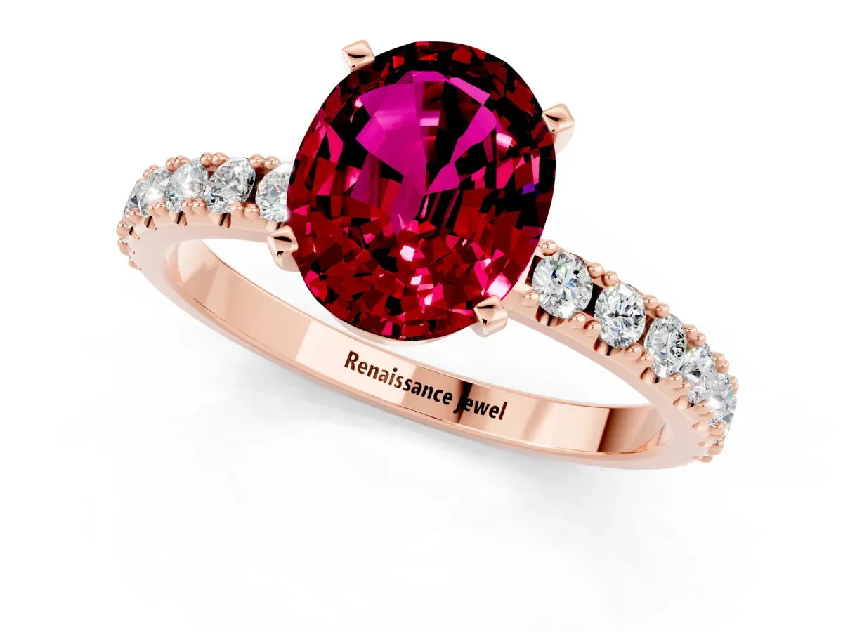 Oval Cut Garnet Solitaire Pavé Band with Four-Prong Setting Rose gold