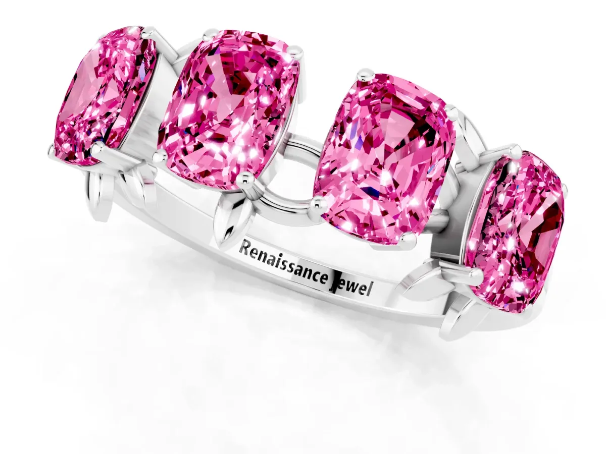Emerald Cut Pink Sapphire Prong-Set Half Eternity Band Platinum