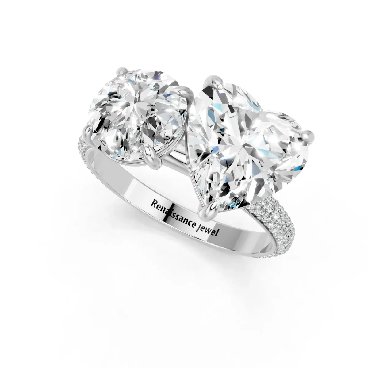 Round and Heart Toi Moi Ring with Prong Setting and Micro Pave Band Silver