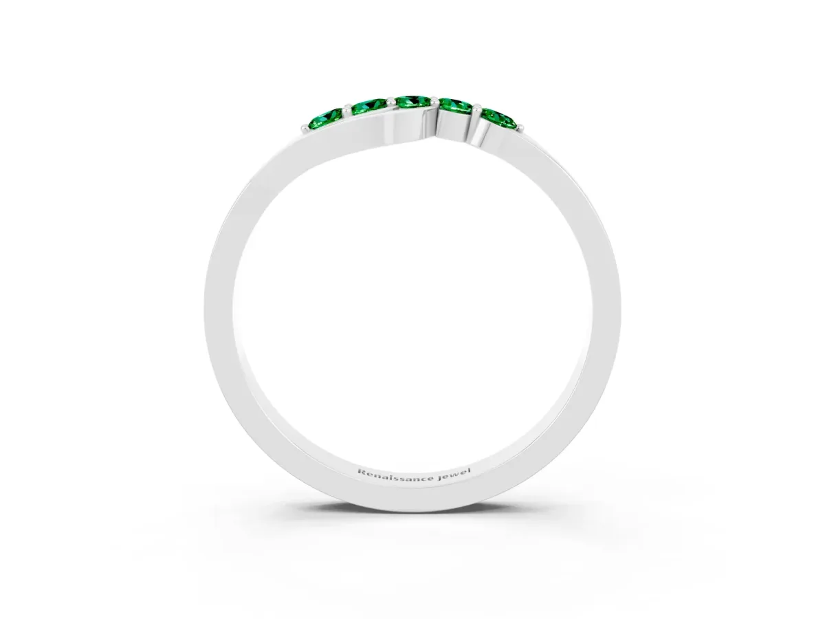 Five-Stone Round Emerald Crossover Band with Prong Setting White gold