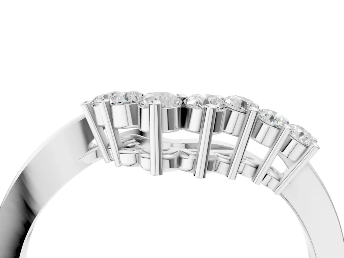 V-Shaped Diamond Accent Band with Round Brilliant Stones and Prong Setting Silver