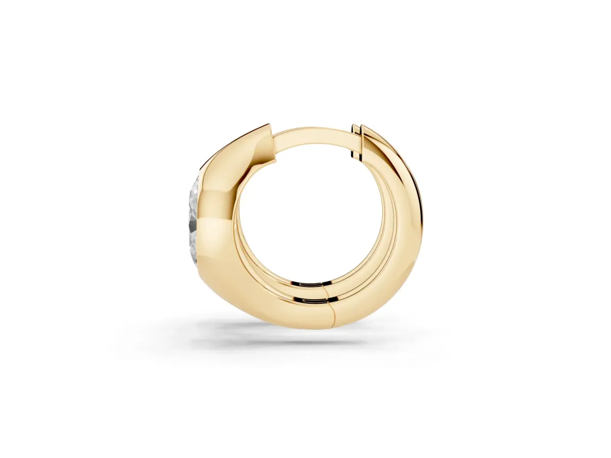 Oval Diamond Framed Huggie Hoop Earrings Yellow gold