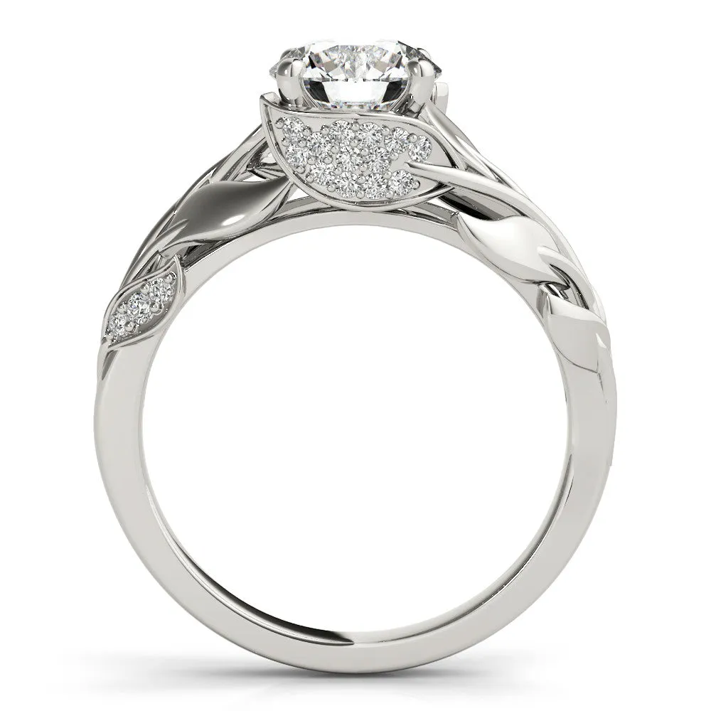 Oval Cut Diamond Leaf-Inspired Engagement Ring with Round Accents and Prong Setting Platinum