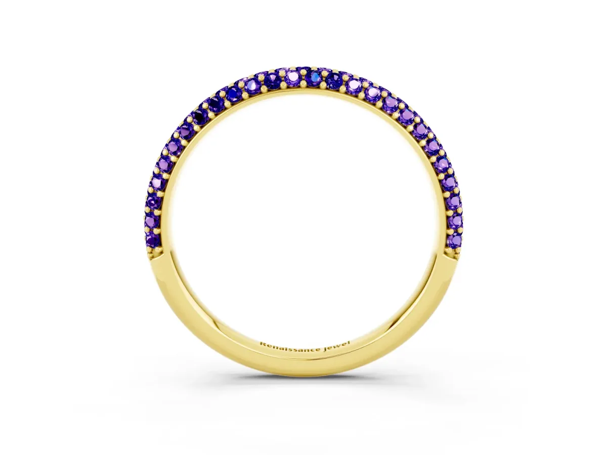 Round Tanzanite Pavé Eternity Band with Shared Prong Setting Yellow gold