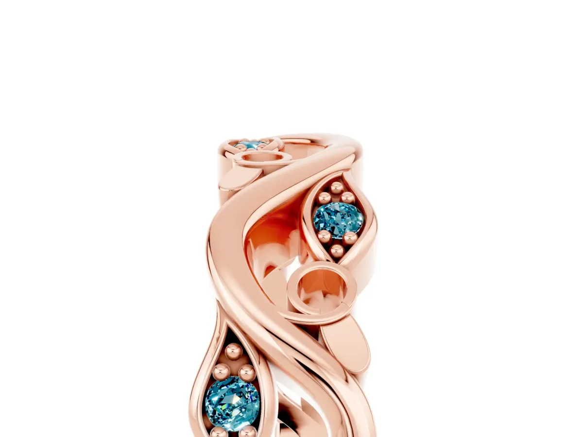 Marquise Blue Topaz Vine Eternity Band with Bezel Setting Rose gold