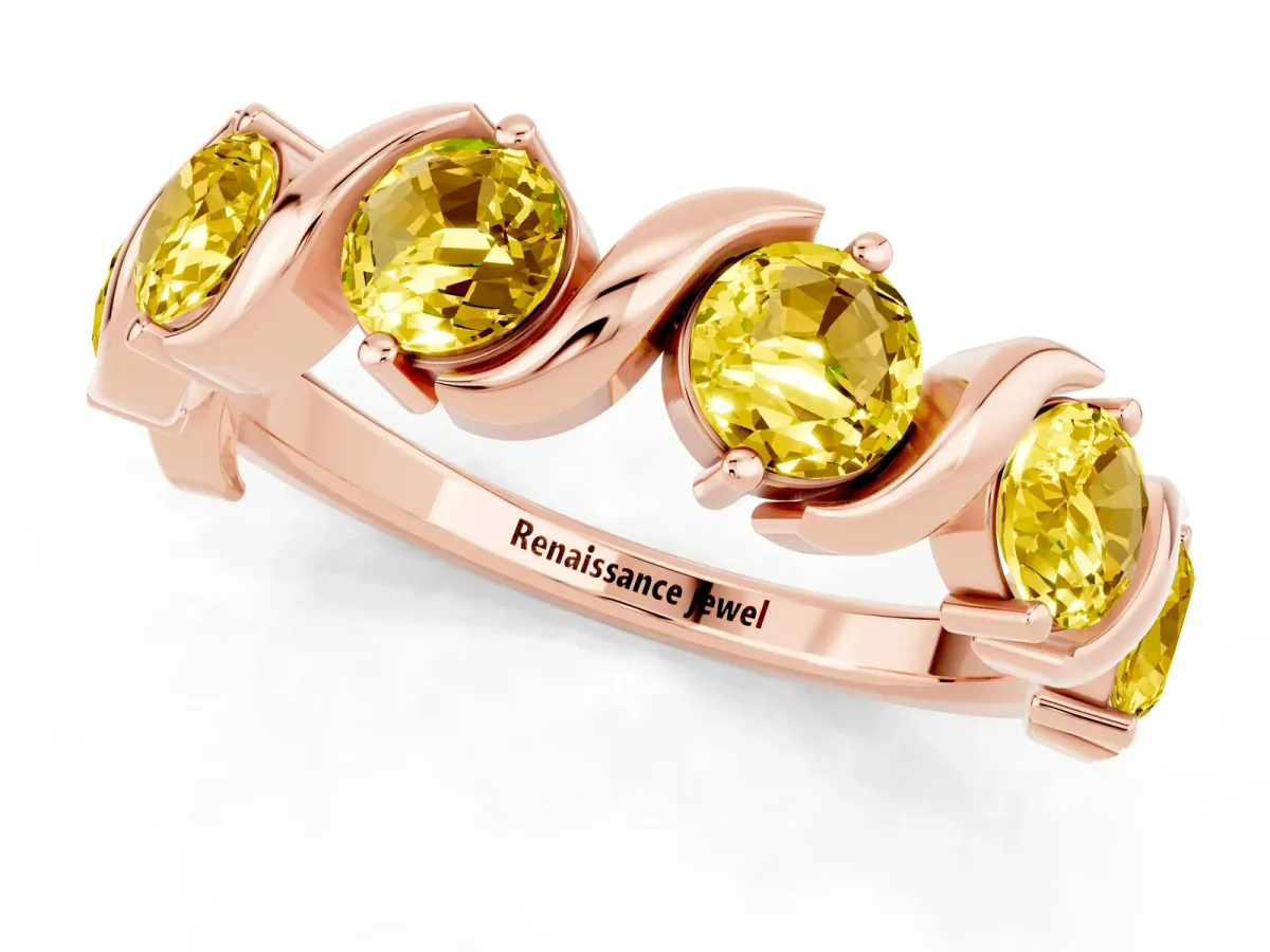 Six-Stone Round Yellow Sapphire Wave Band with Shared Prong Setting Rose gold