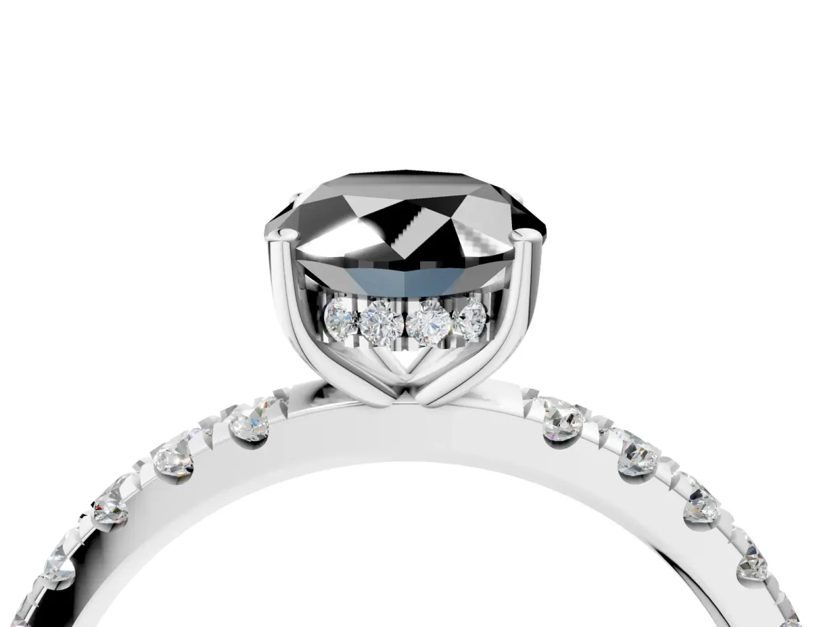 Fancy Black Oval Cut Diamond Pave Band Solitaire Ring with Round and Prong Setting Platinum