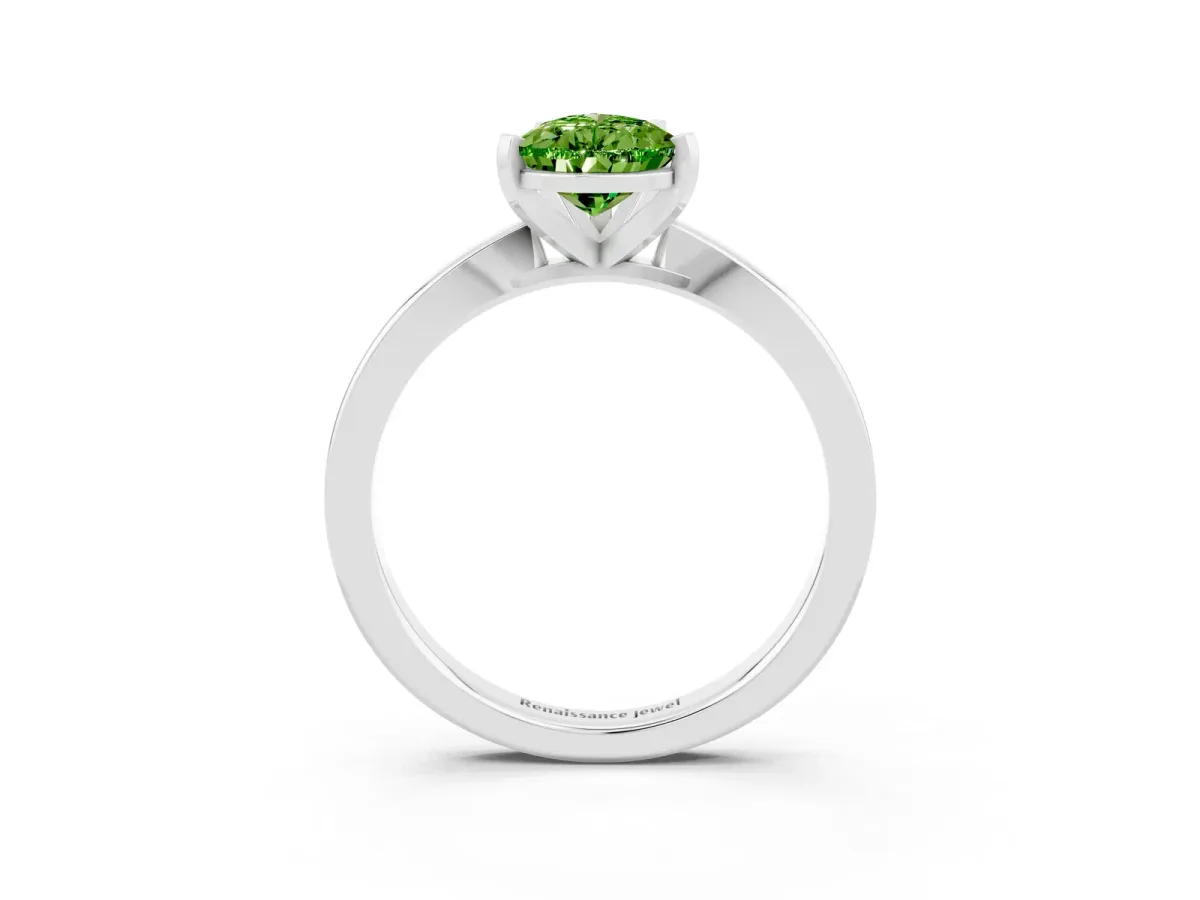 Pear Cut Peridot Solitaire Engagement Ring with Classic Band and Four-Prong Setting Silver