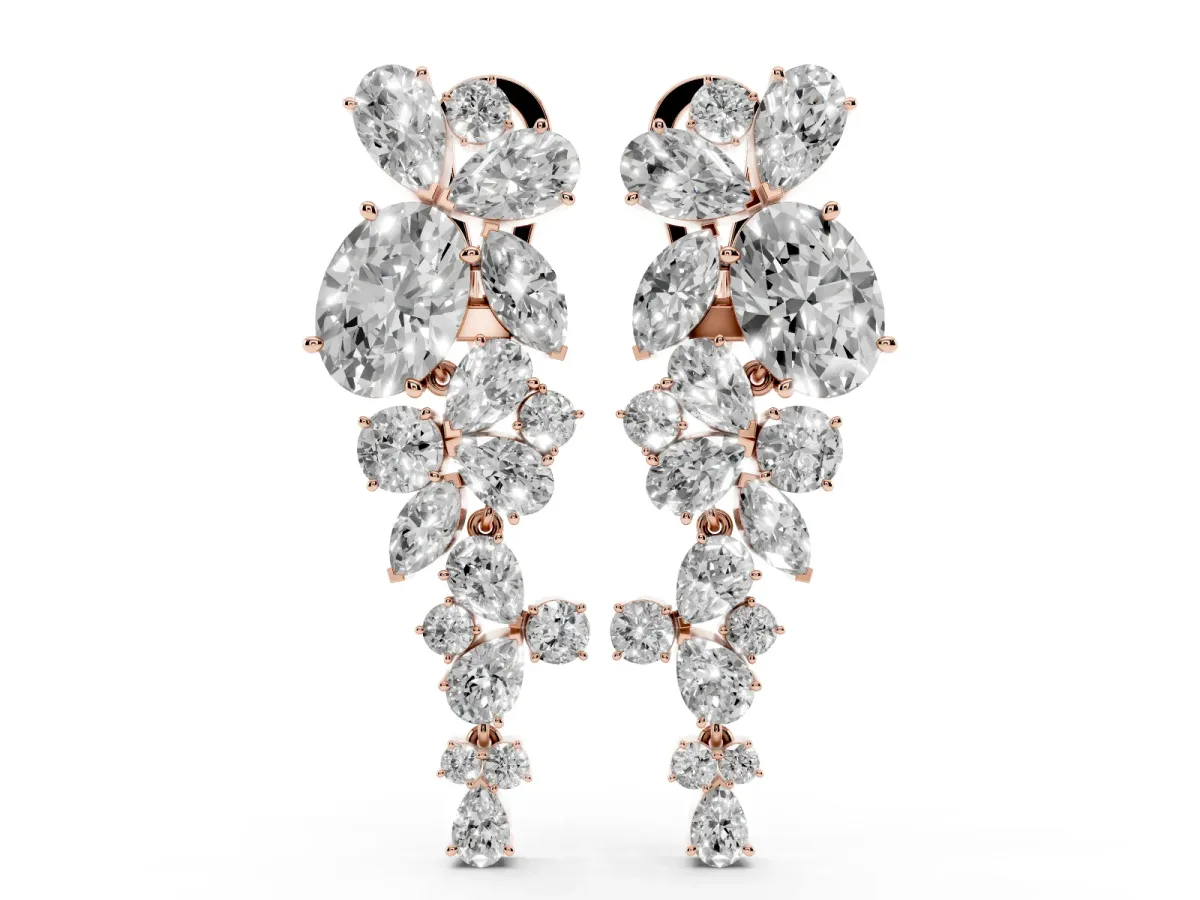Pear, Marquise and Round Diamond Floral Drop Earrings Rose gold