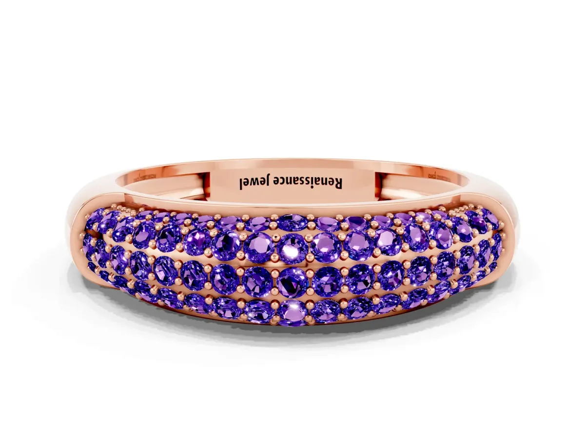 Three-Row Pavé Round Tanzanite Dome Band Rose gold