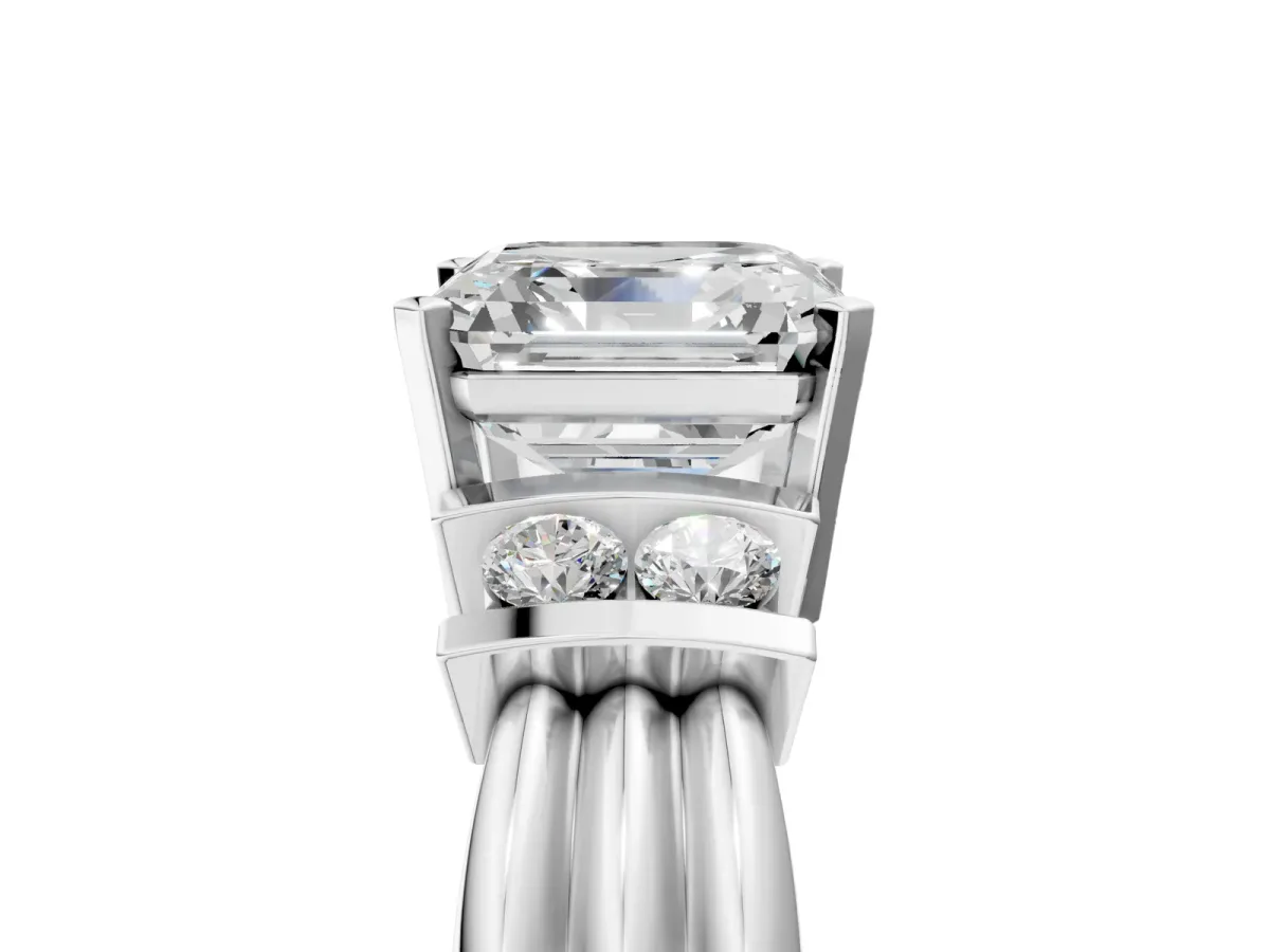 Asscher Cut Cut Three-Stone Channel Set Ring with Bar Prongs Platinum