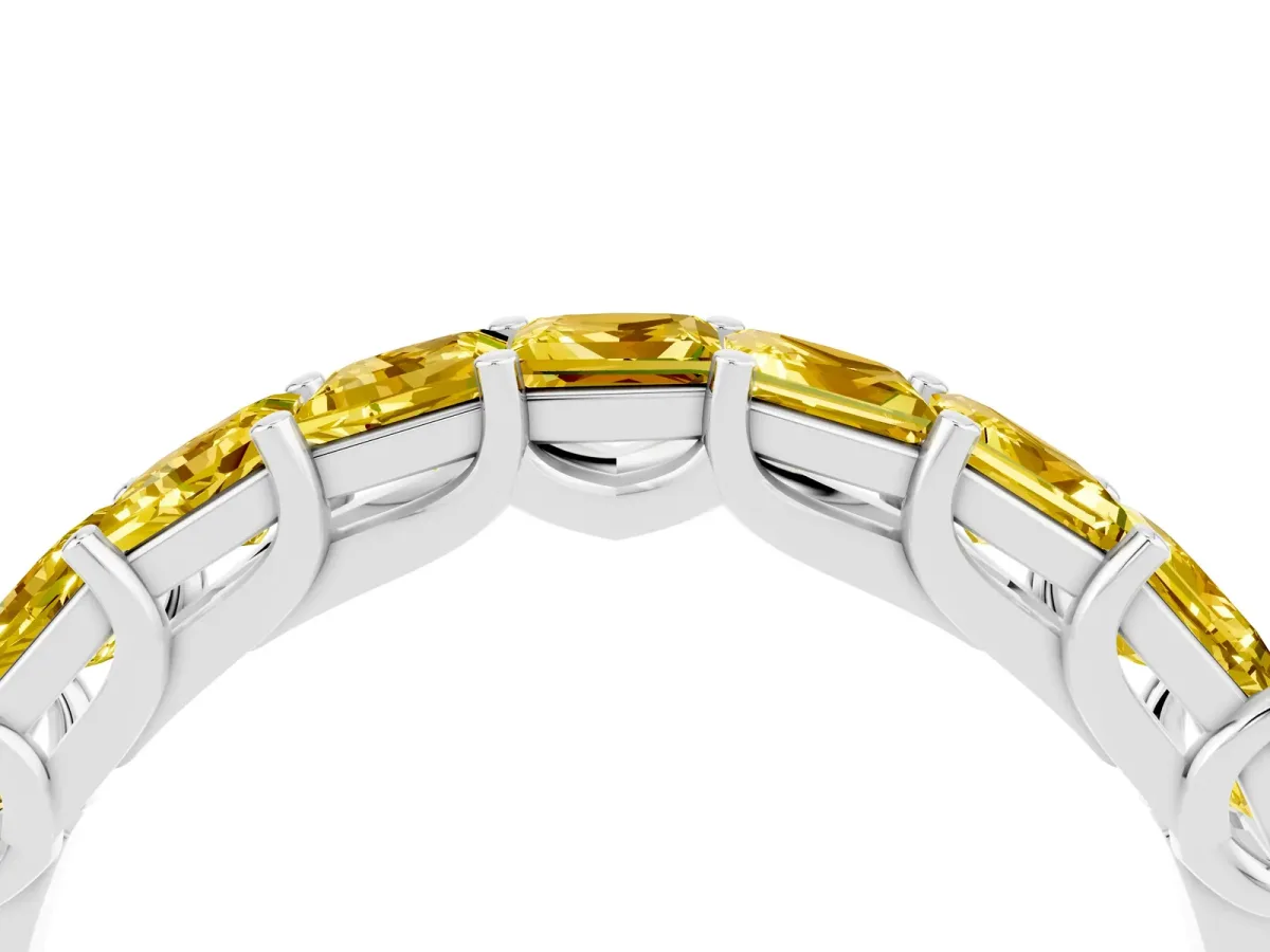 Princess Cut Yellow Sapphire Channel-Set Eternity Band with Prong Setting Silver