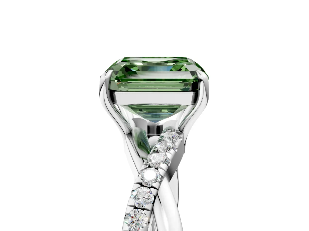 Fancy Green Asscher Cut Cut Diamond Twisted Band with Pavé Setting and Four-Prong Setting Platinum
