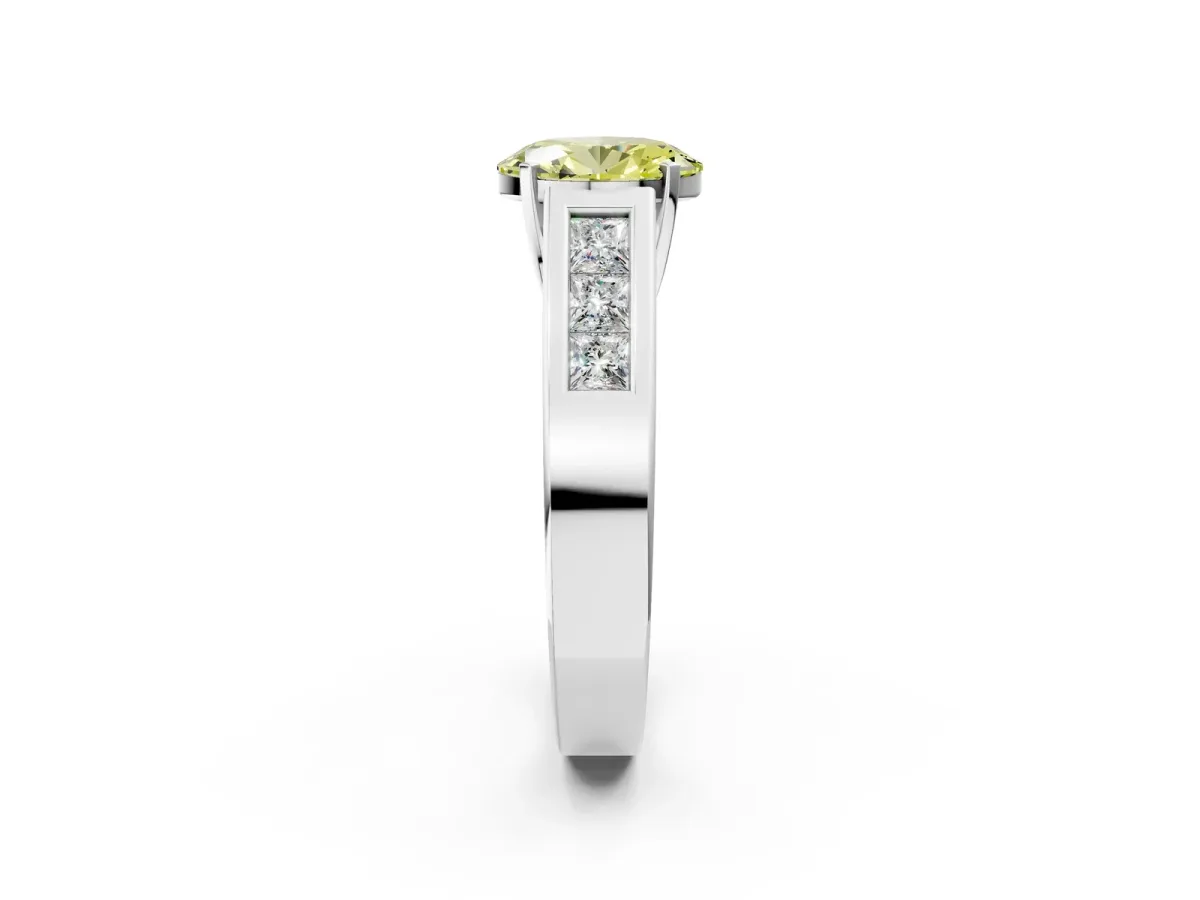 Fancy Yellow Oval Cut Cut Channel Set Solitaire Ring with Four-Prong Setting Platinum