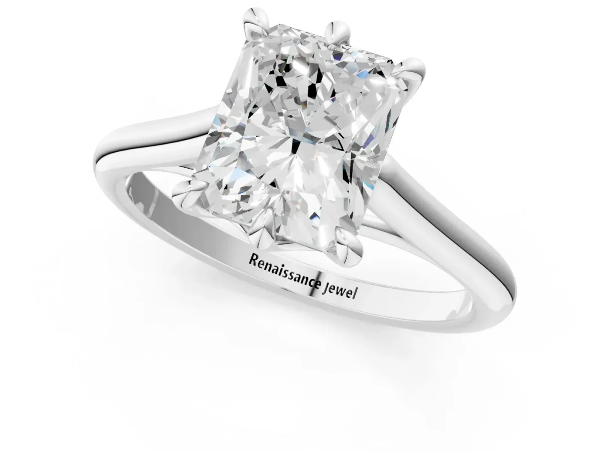 Radiant Cut Solitaire Engagement Ring with Six-Prong Setting and Classic Band Platinum